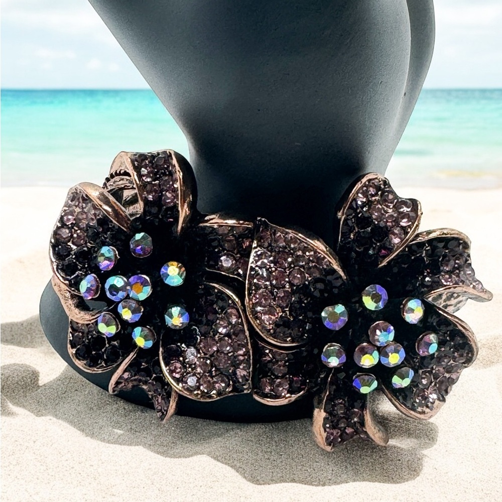 OPC CN Clamper Bracelet Coppertone Flower Rhinestones